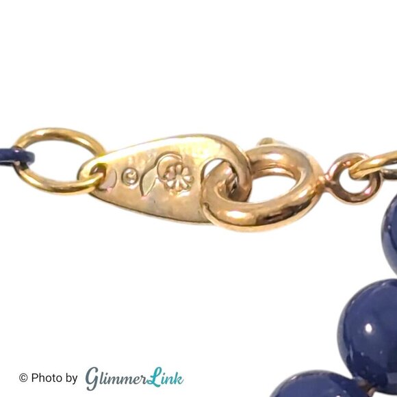 Vintage Oops A Daisy Deep Blue Enamel Gold Tone Beaded Necklace - Picture 10 of 11